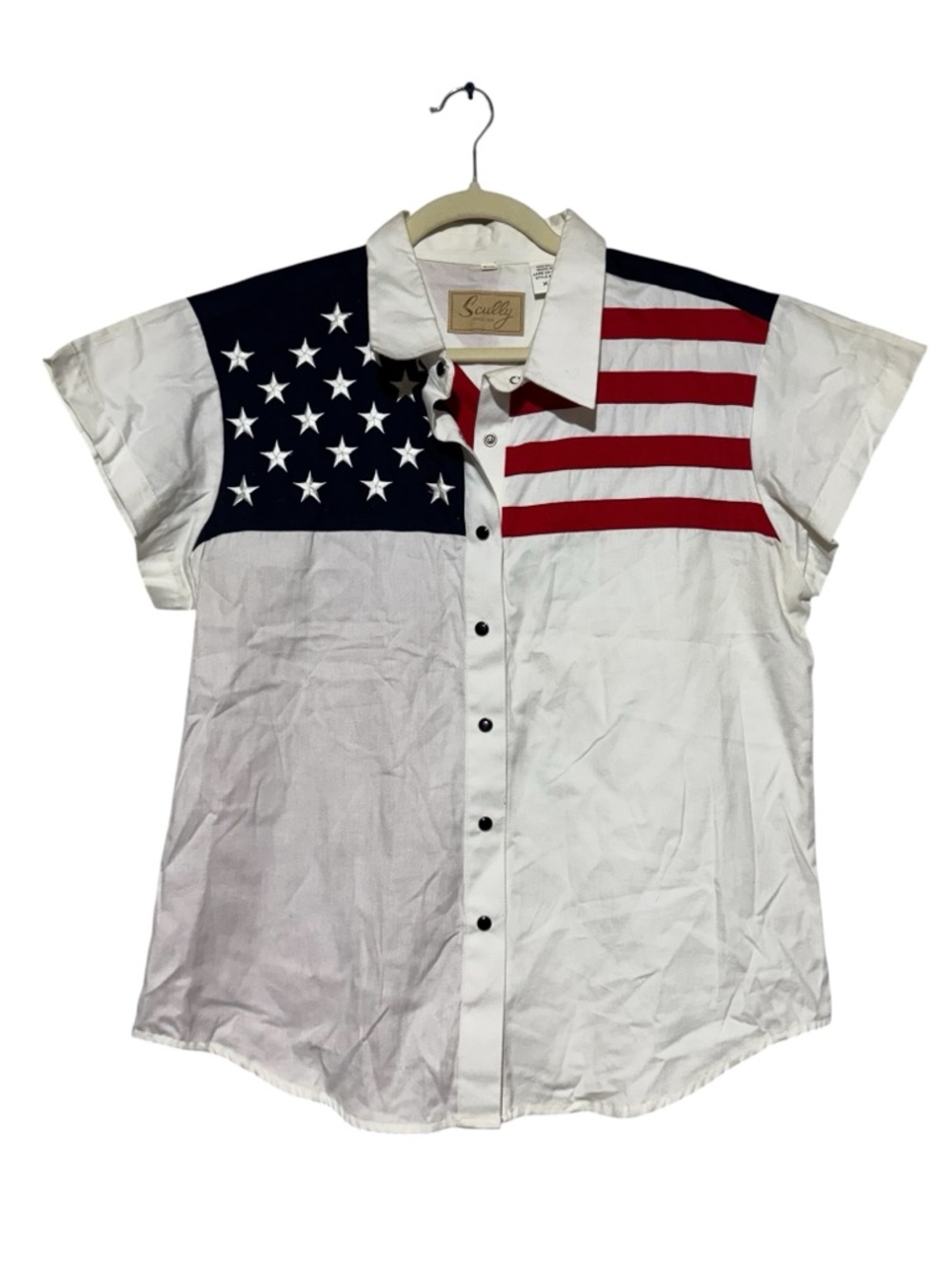 Scully Patriotic Flag Snap Shirt Women Size XXL Fourth of July Summer Western